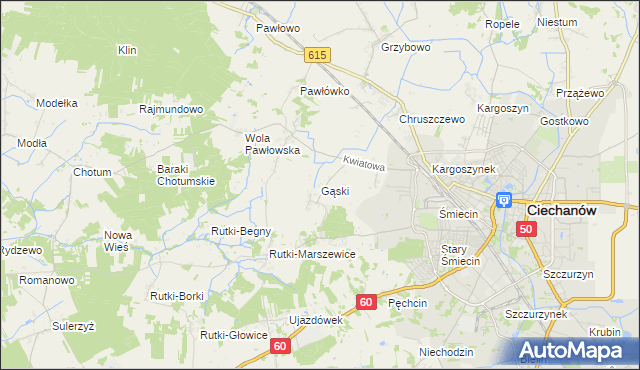 mapa Gąski gmina Ciechanów, Gąski gmina Ciechanów na mapie Targeo