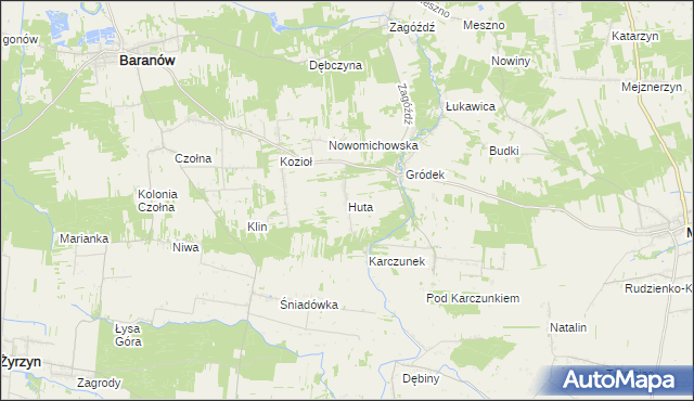 mapa Huta gmina Baranów, Huta gmina Baranów na mapie Targeo