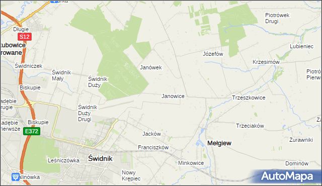 mapa Janowice gmina Mełgiew, Janowice gmina Mełgiew na mapie Targeo