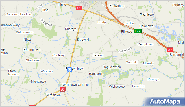 mapa Jeżewo gmina Płońsk, Jeżewo gmina Płońsk na mapie Targeo