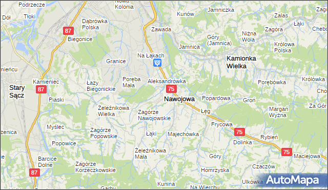 mapa Nawojowa, Nawojowa na mapie Targeo