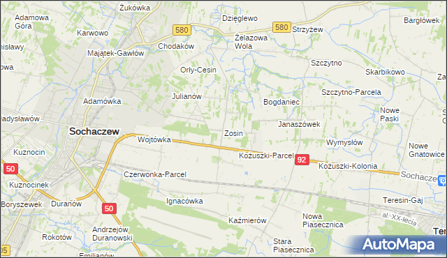 mapa Zosin gmina Sochaczew, Zosin gmina Sochaczew na mapie Targeo