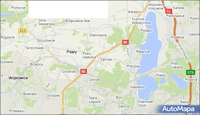 mapa Sarnów gmina Psary, Sarnów gmina Psary na mapie Targeo
