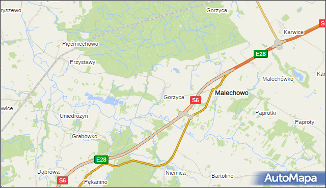 mapa Gorzyca gmina Malechowo, Gorzyca gmina Malechowo na mapie Targeo