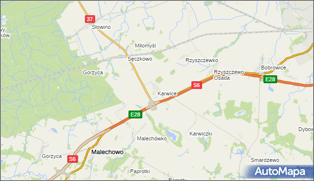 mapa Karwice gmina Malechowo, Karwice gmina Malechowo na mapie Targeo