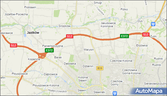 mapa Marysin gmina Jastków, Marysin gmina Jastków na mapie Targeo