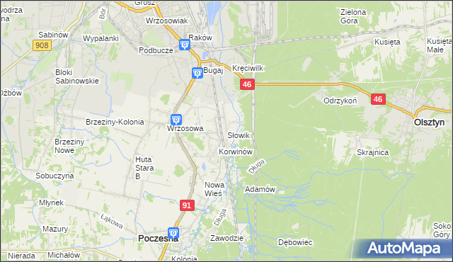 mapa Słowik gmina Poczesna, Słowik gmina Poczesna na mapie Targeo