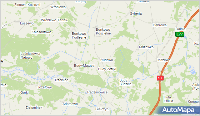 mapa Rudowo gmina Strzegowo, Rudowo gmina Strzegowo na mapie Targeo