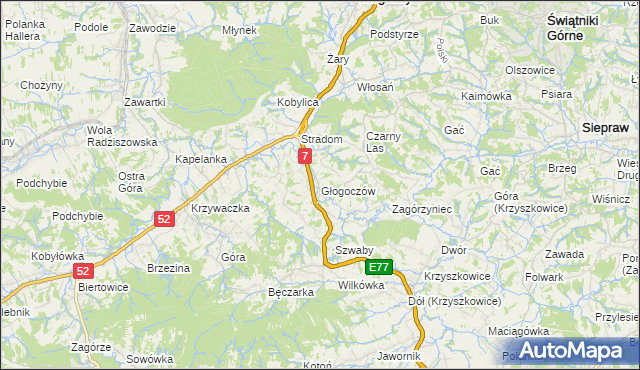 mapa Głogoczów, Głogoczów na mapie Targeo