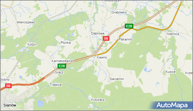 mapa Kawno gmina Malechowo, Kawno gmina Malechowo na mapie Targeo