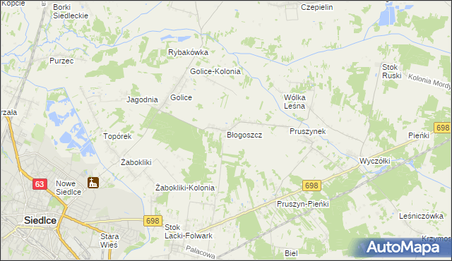 mapa Błogoszcz, Błogoszcz na mapie Targeo