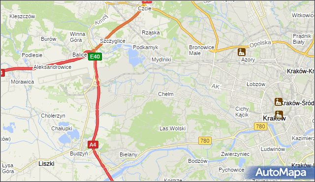 mapa Chełm gmina Kraków, Chełm gmina Kraków na mapie Targeo