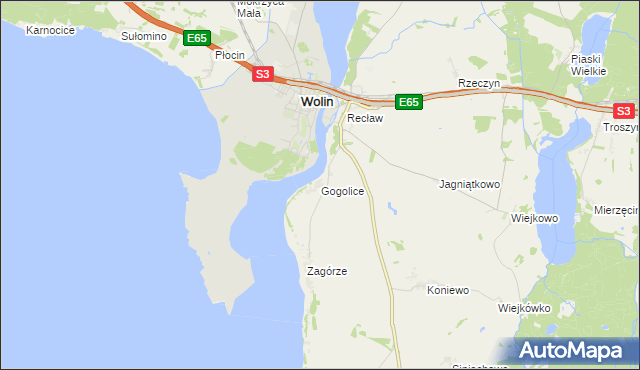 mapa Gogolice gmina Wolin, Gogolice gmina Wolin na mapie Targeo