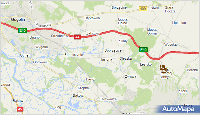 mapa Jasiona gmina Zdzieszowice, Jasiona gmina Zdzieszowice na mapie Targeo