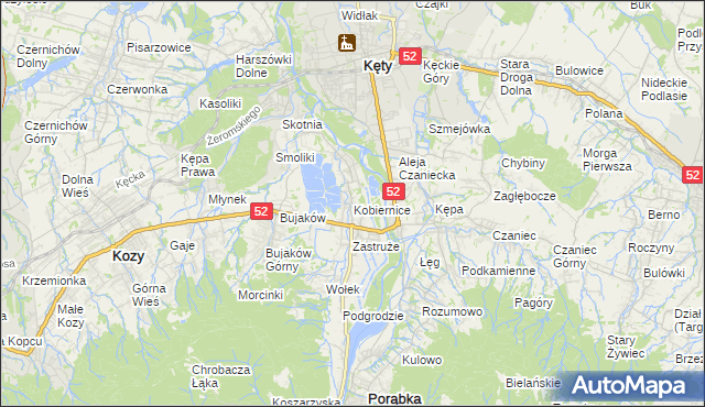 mapa Kobiernice, Kobiernice na mapie Targeo