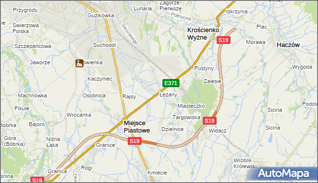 mapa Łężany gmina Miejsce Piastowe, Łężany gmina Miejsce Piastowe na mapie Targeo