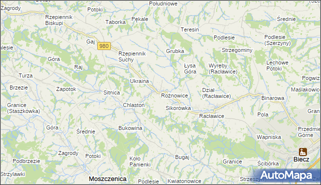 mapa Rożnowice gmina Biecz, Rożnowice gmina Biecz na mapie Targeo