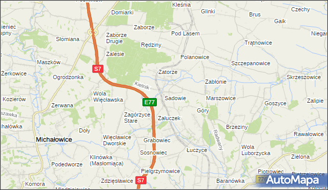 mapa Sadowie gmina Kocmyrzów-Luborzyca, Sadowie gmina Kocmyrzów-Luborzyca na mapie Targeo