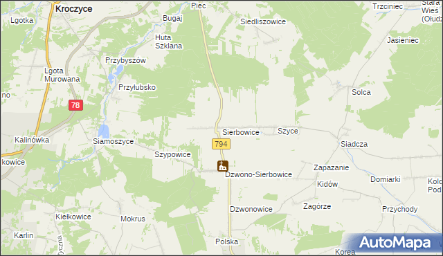 mapa Sierbowice, Sierbowice na mapie Targeo