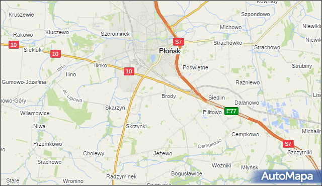 mapa Brody gmina Płońsk, Brody gmina Płońsk na mapie Targeo