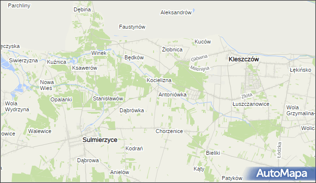mapa Antoniówka gmina Kleszczów, Antoniówka gmina Kleszczów na mapie Targeo