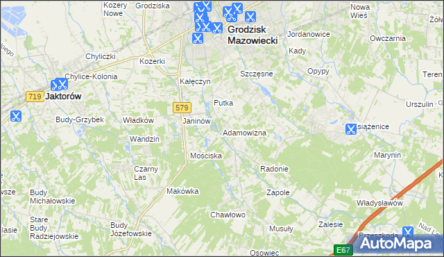 mapa Adamowizna gmina Grodzisk Mazowiecki, Adamowizna gmina Grodzisk Mazowiecki na mapie Targeo