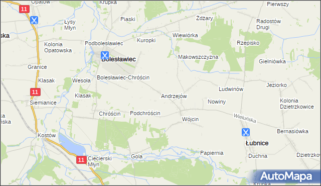 mapa Andrzejów gmina Łubnice, Andrzejów gmina Łubnice na mapie Targeo