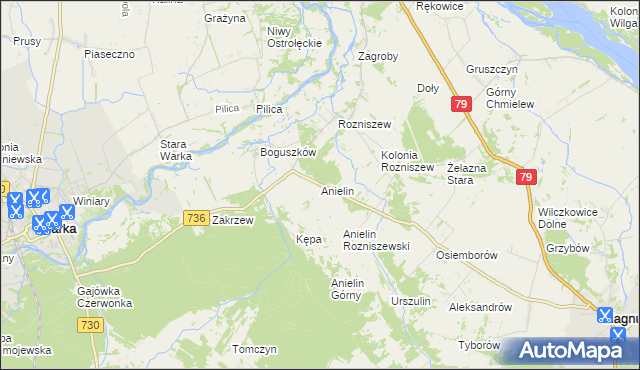 mapa Anielin gmina Magnuszew, Anielin gmina Magnuszew na mapie Targeo