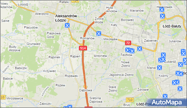 mapa Antoniew gmina Aleksandrów Łódzki, Antoniew gmina Aleksandrów Łódzki na mapie Targeo