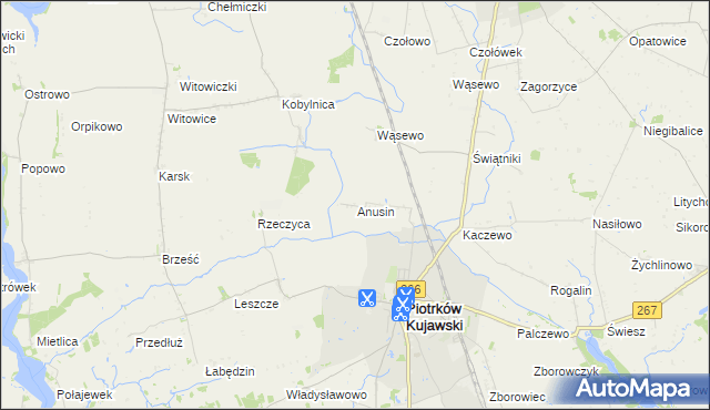 mapa Anusin gmina Piotrków Kujawski, Anusin gmina Piotrków Kujawski na mapie Targeo