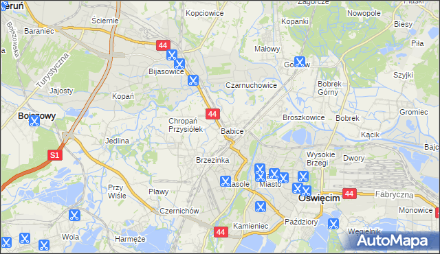 mapa Babice gmina Oświęcim, Babice gmina Oświęcim na mapie Targeo