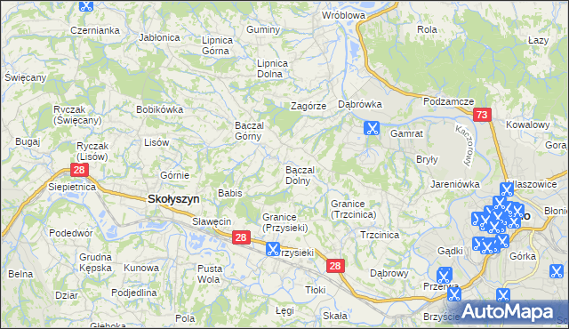 mapa Bączal Dolny, Bączal Dolny na mapie Targeo