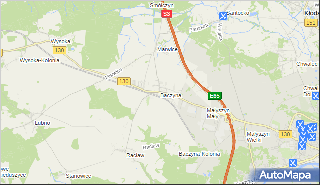 mapa Baczyna gmina Lubiszyn, Baczyna gmina Lubiszyn na mapie Targeo