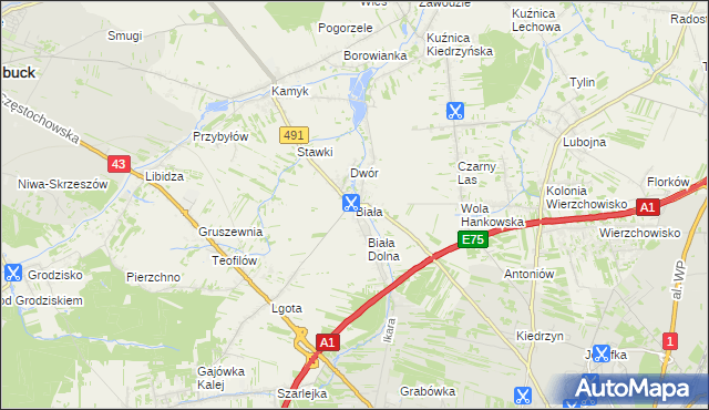 mapa Biała gmina Kłobuck, Biała gmina Kłobuck na mapie Targeo