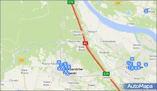 mapa Białe Błota gmina Aleksandrów Kujawski, Białe Błota gmina Aleksandrów Kujawski na mapie Targeo