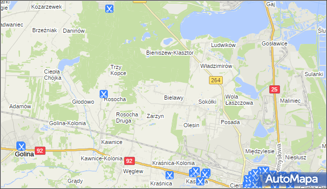 mapa Bielawy gmina Kazimierz Biskupi, Bielawy gmina Kazimierz Biskupi na mapie Targeo