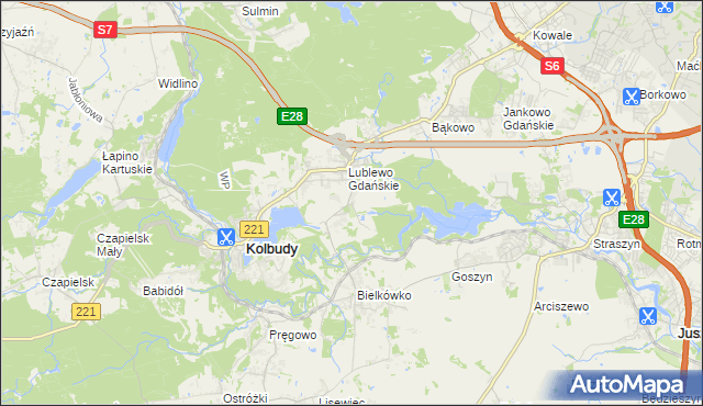 mapa Bielkowo gmina Kolbudy, Bielkowo gmina Kolbudy na mapie Targeo