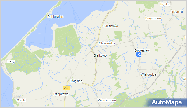 mapa Bielkowo gmina Sianów, Bielkowo gmina Sianów na mapie Targeo