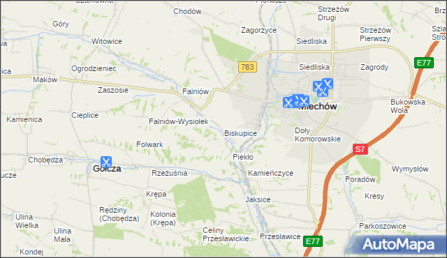 mapa Biskupice gmina Miechów, Biskupice gmina Miechów na mapie Targeo