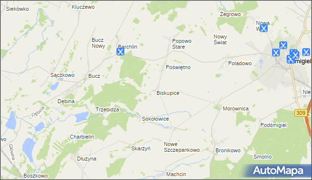 mapa Biskupice gmina Przemęt, Biskupice gmina Przemęt na mapie Targeo