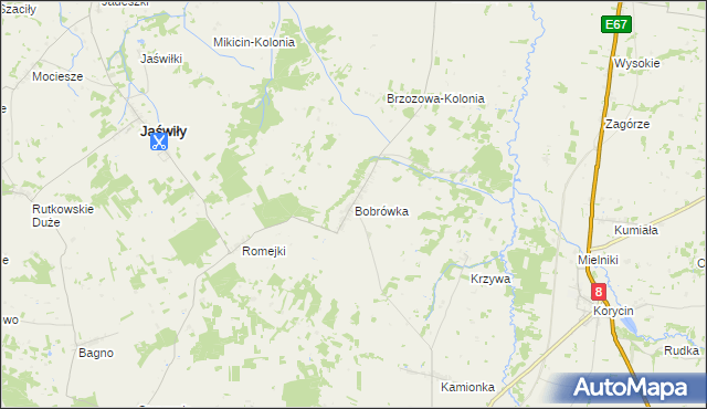 mapa Bobrówka gmina Jaświły, Bobrówka gmina Jaświły na mapie Targeo