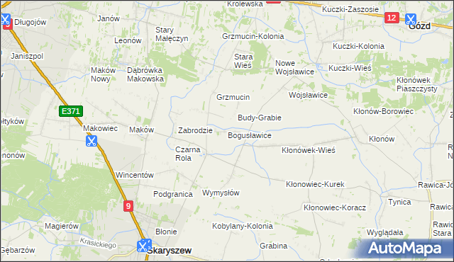 mapa Bogusławice gmina Skaryszew, Bogusławice gmina Skaryszew na mapie Targeo