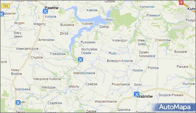mapa Boleszyn gmina Waśniów, Boleszyn gmina Waśniów na mapie Targeo