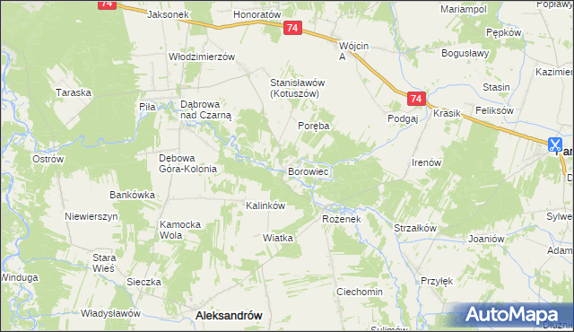 mapa Borowiec gmina Aleksandrów, Borowiec gmina Aleksandrów na mapie Targeo