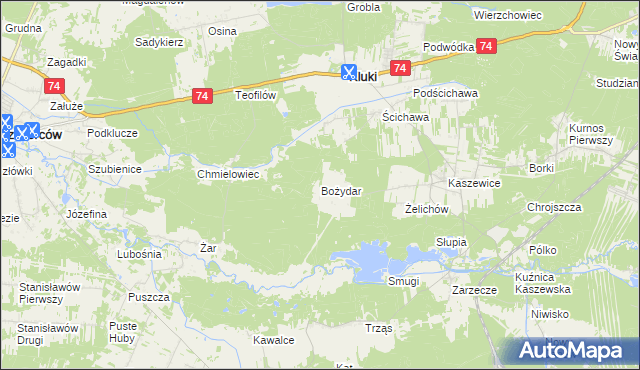 mapa Bożydar gmina Kluki, Bożydar gmina Kluki na mapie Targeo