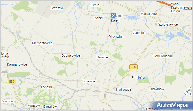 mapa Bronice gmina Nałęczów, Bronice gmina Nałęczów na mapie Targeo