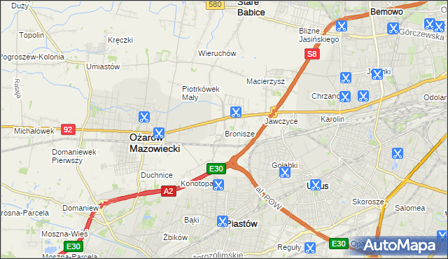 mapa Bronisze gmina Ożarów Mazowiecki, Bronisze gmina Ożarów Mazowiecki na mapie Targeo