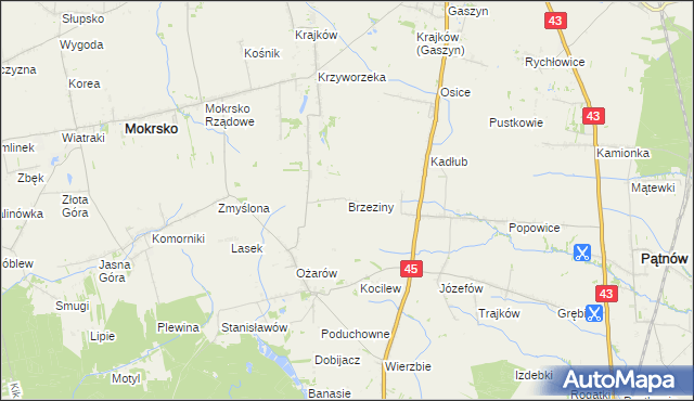 mapa Brzeziny gmina Mokrsko, Brzeziny gmina Mokrsko na mapie Targeo