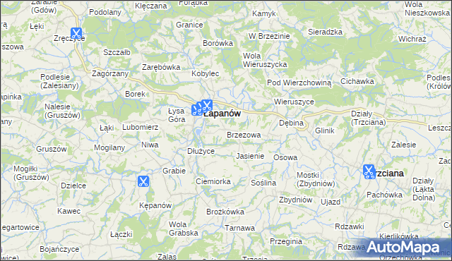 mapa Brzezowa gmina Łapanów, Brzezowa gmina Łapanów na mapie Targeo