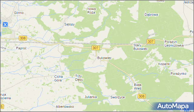 mapa Bukowiec gmina Nowy Tomyśl, Bukowiec gmina Nowy Tomyśl na mapie Targeo